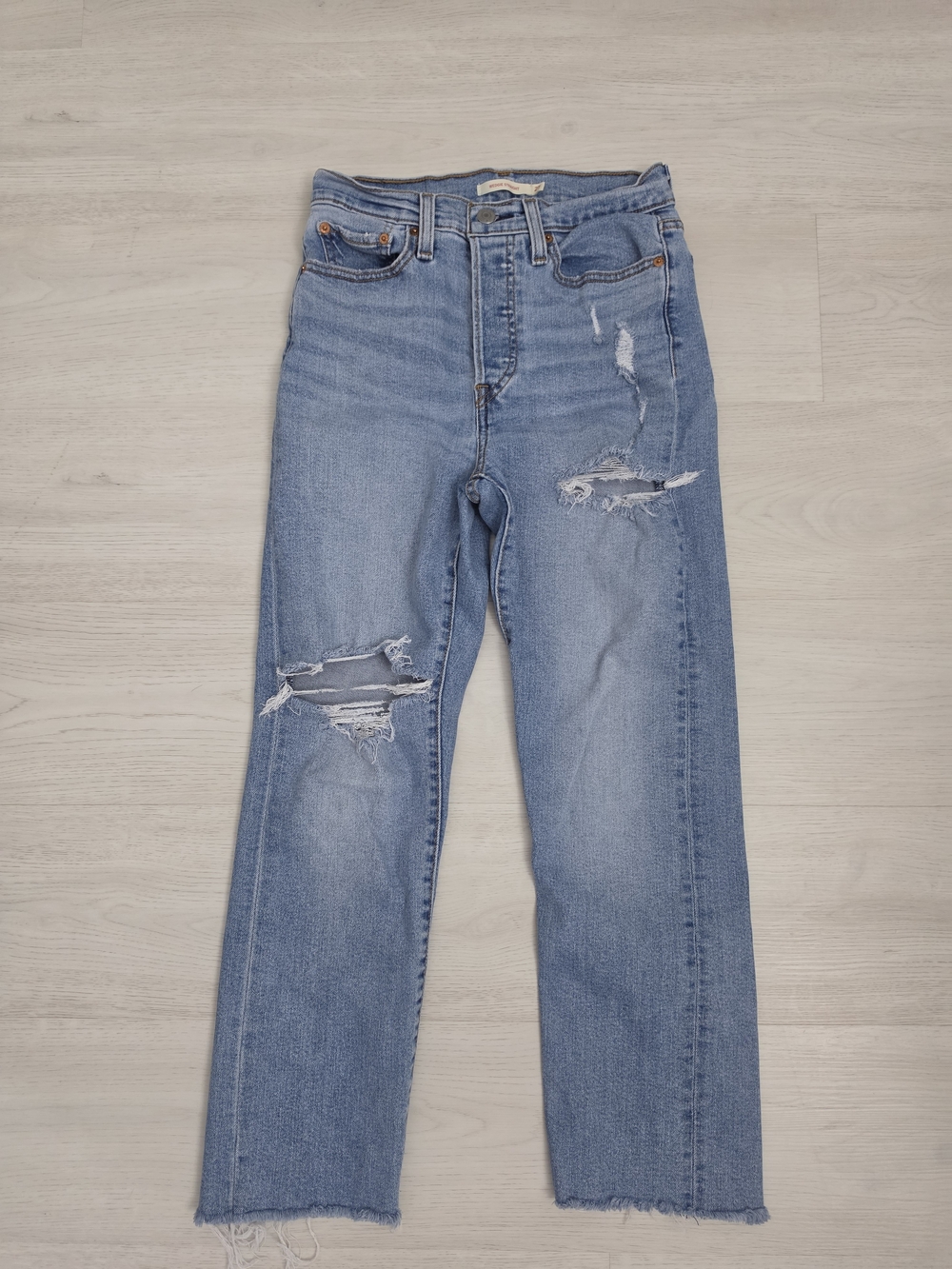 Levi's Light Blue Distressed Straight-Leg Jeans